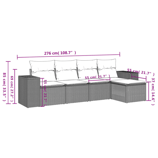 vidaXL 5 pcs conjunto sofás de jardim com almofadões vime PE preto vidaXL 5 pcs conjunto sofás de jardim com almofadões vime PE preto