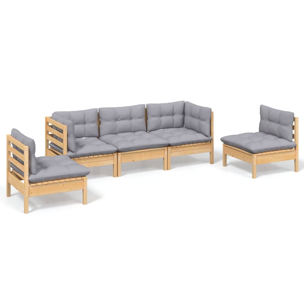 Juego de muebles de jardín 5 pzas y cojines madera pino maciza