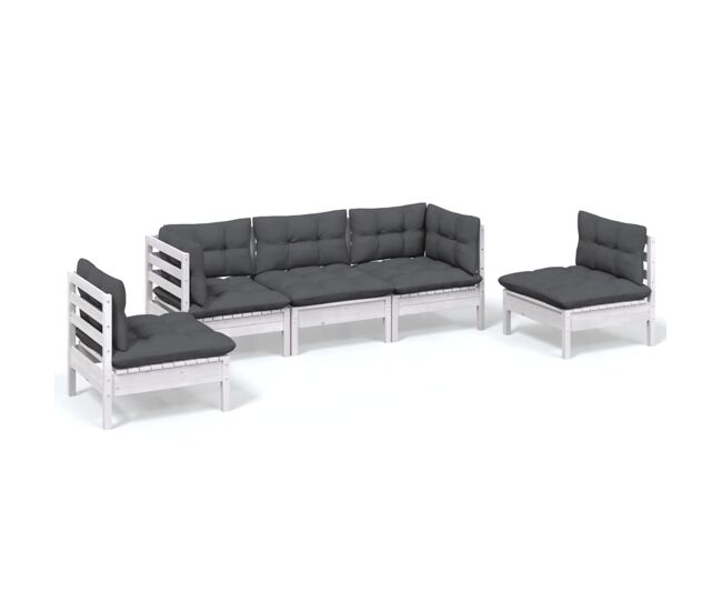 Muebles de jardín 5 piezas con cojines madera maciza de pino