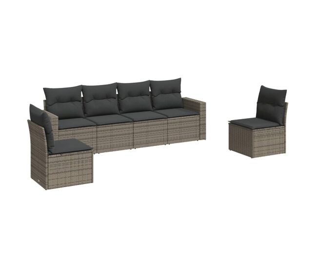 Vidaxl set de muebles de jardín 6 pzas y cojines ratán sintético gris