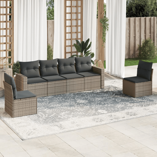 vidaXL 6 pcs conjunto sofás de jardim com almofadões vime cinzento vidaXL 6 pcs conjunto sofás de jardim com almofadões vime cinzento
