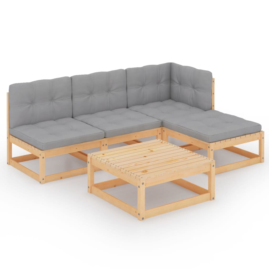 Juego de muebles de jardín 5 pzas y cojines madera pino maciza