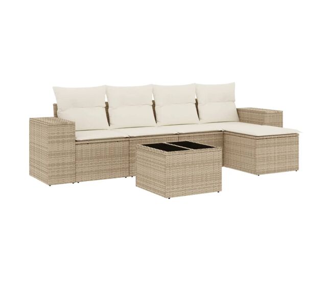 Vidaxl juego de sofás jardín con cojines 6 pzas ratán sintético beige