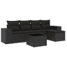 vidaXL 6 pcs conjunto sofás de jardim c almofadões vime PE preto