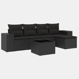 vidaXL 6 pcs conjunto sofás de jardim c almofadões vime PE preto
