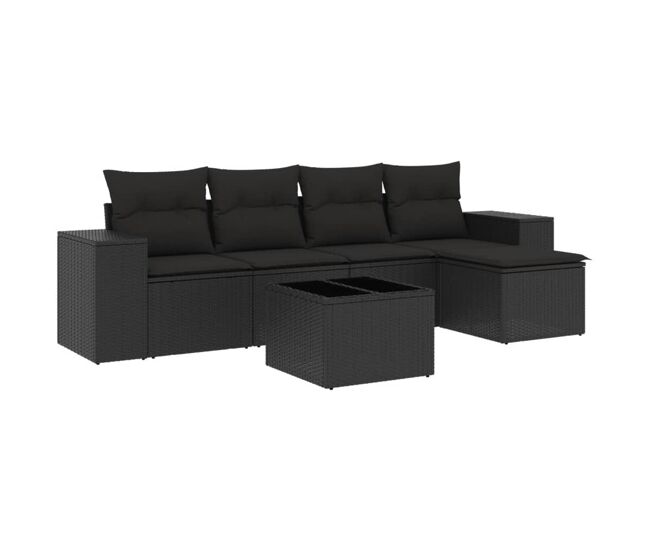 Vidaxl set de sofás de jardín 6 piezas y cojines ratán sintético negro