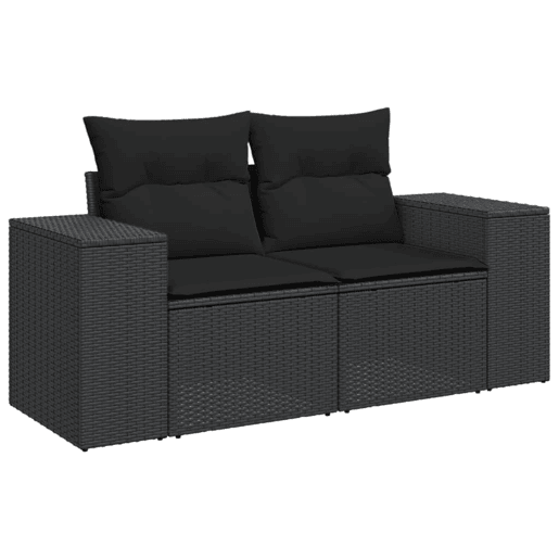 vidaXL 6 pcs conjunto sofás de jardim c almofadões vime PE preto vidaXL 6 pcs conjunto sofás de jardim c almofadões vime PE preto