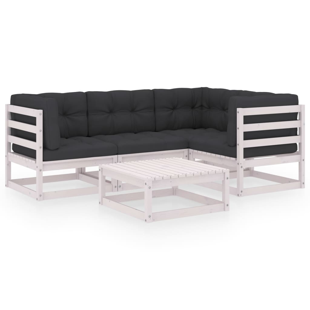 Juego de muebles de jardín 5 pzas y cojines madera pino maciza