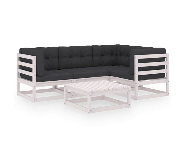 Juego de muebles de jardín 5 pzas y cojines madera pino maciza