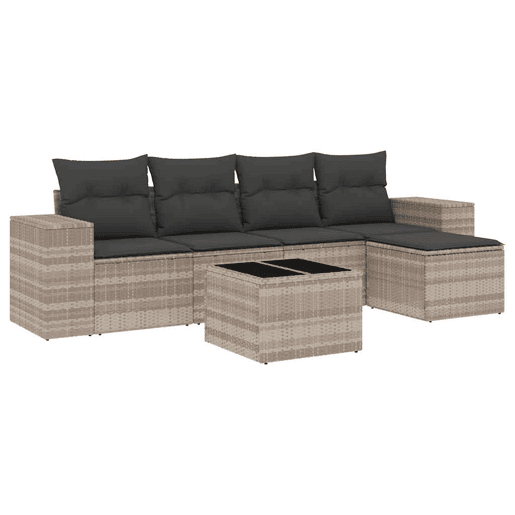 vidaXL 6 pcs conj. sofás jardim com almofadões vime PE cinzento-claro vidaXL 6 pcs conj. sofás jardim com almofadões vime PE cinzento-claro