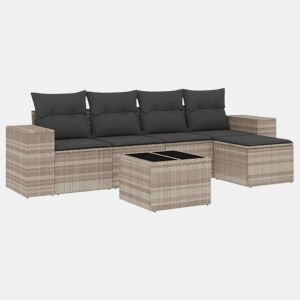 vidaXL 6 pcs conj. sofás jardim com almofadões vime PE cinzento-claro