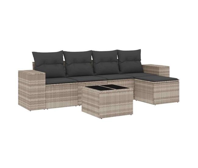 Vidaxl set de sofás de jardín 6 pzas y cojines ratán sintético gris