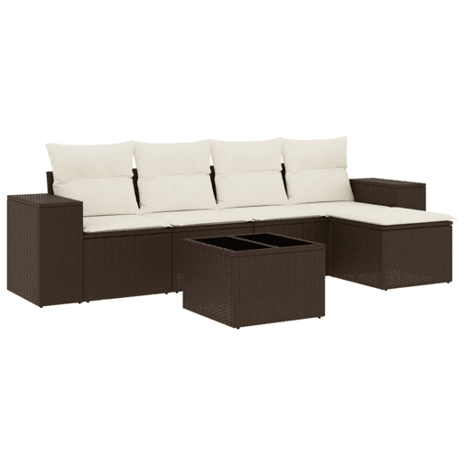 vidaXL 6 pcs conjunto de sofás jardim c almofadões vime PE castanho