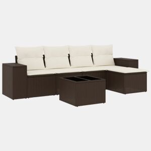 vidaXL 6 pcs conjunto de sofás jardim c almofadões vime PE castanho