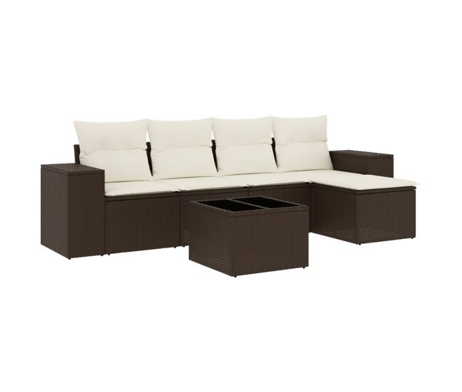 Vidaxl set sofás de jardín 6 piezas y cojines ratán sintético marrón