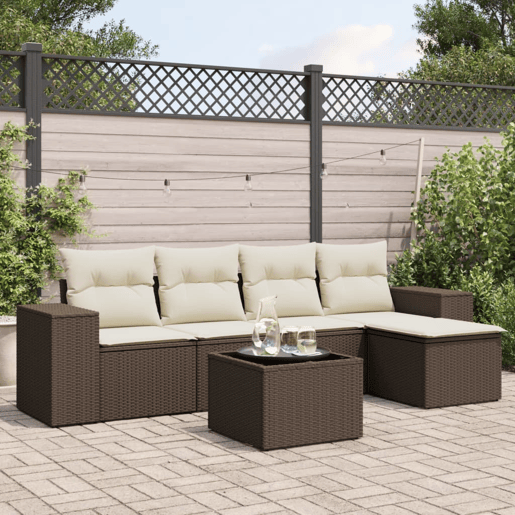vidaXL 6 pcs conjunto de sofás jardim c almofadões vime PE castanho
