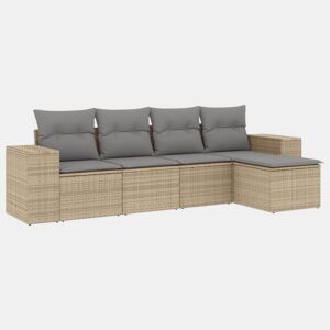vidaXL 5 pcs conjunto de sofás p jardim com almofadões vime PE bege