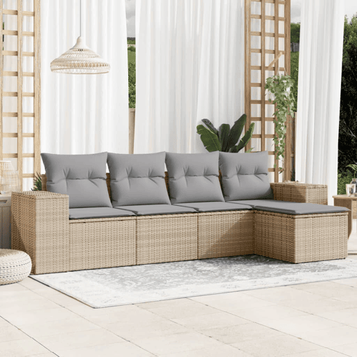 vidaXL 5 pcs conjunto de sofás p jardim com almofadões vime PE bege