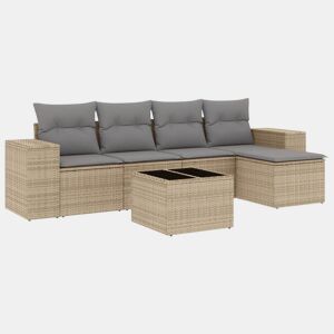 vidaXL 6 pcs conjunto de sofás p jardim com almofadões vime PE bege