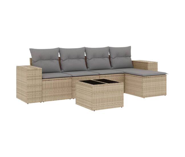 Vidaxl juego de sofás jardín con cojines 6 pzas ratán sintético beige
