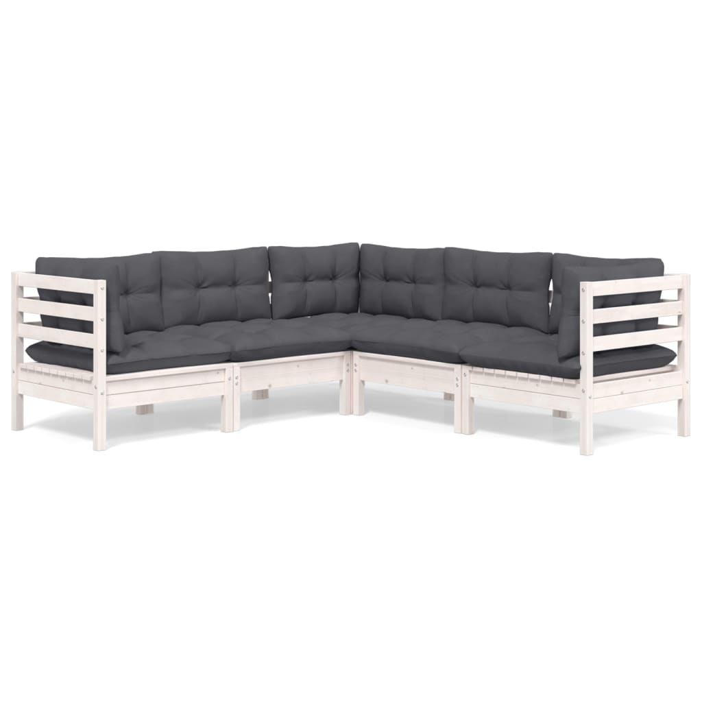 Juego de muebles de jardín 5 pzas y cojines madera pino maciza