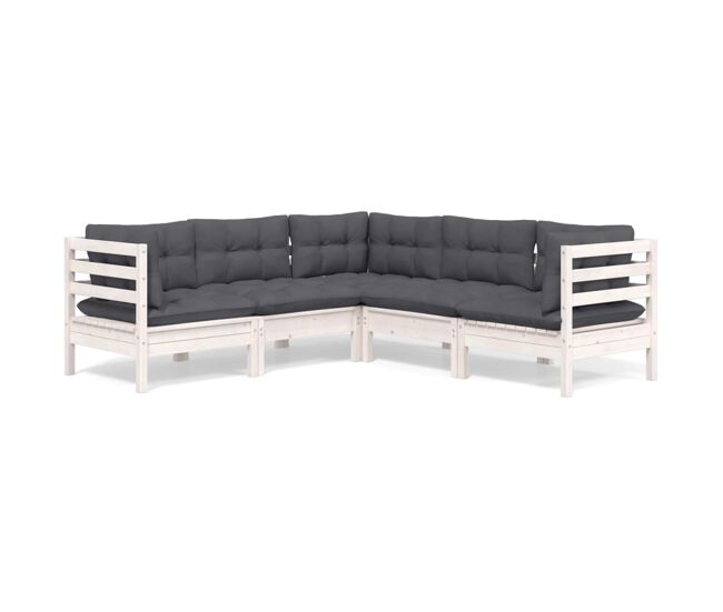 Muebles de jardín 5 pzas con cojines blanco madera maciza pino