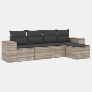 vidaXL 5 pcs conj. sofás jardim c almofadões vime PE cinzento-claro