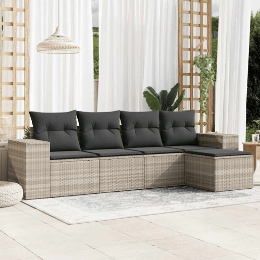 vidaXL 5 pcs conj. sofás jardim c almofadões vime PE cinzento-claro