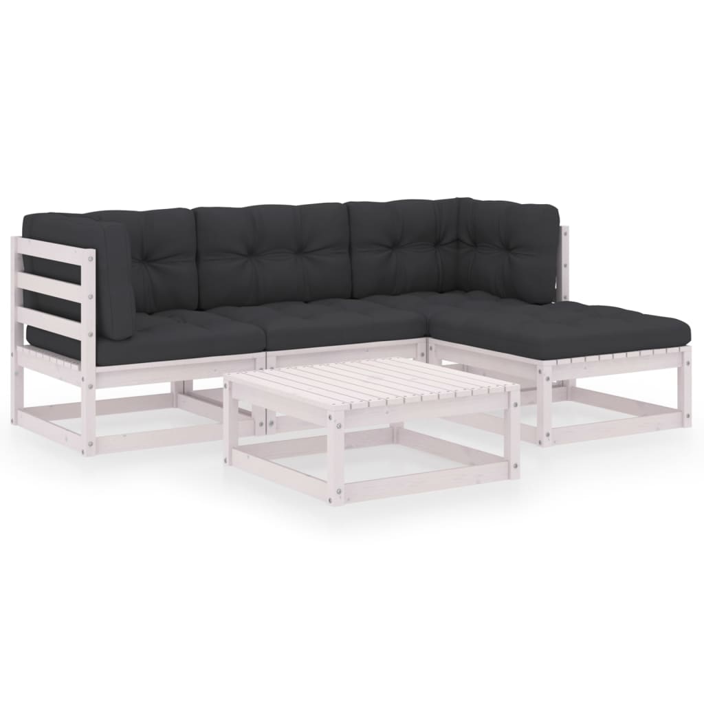 Juego de muebles de jardín 5 pzas y cojines madera pino maciza
