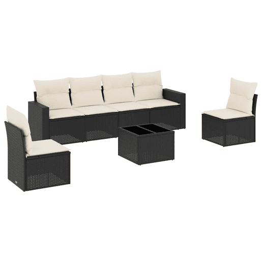 vidaXL 7 pcs conjunto de sofás p jardim c almofadões vime PE preto