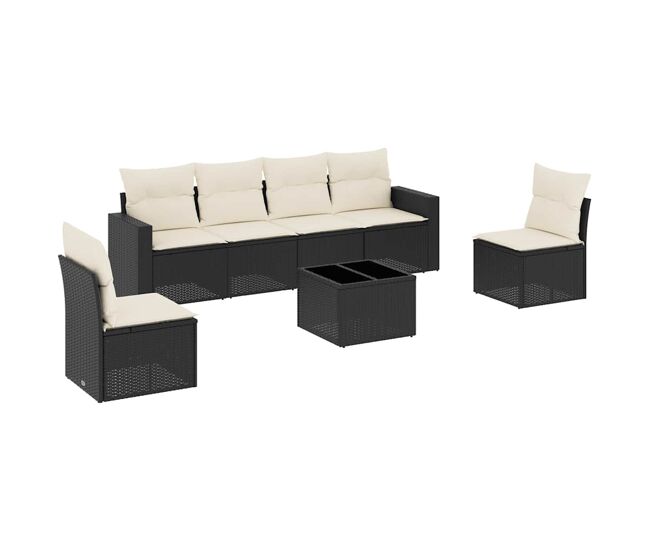 Vidaxl set de comedor de jardín 7 pzas y cojines ratán sintético negro