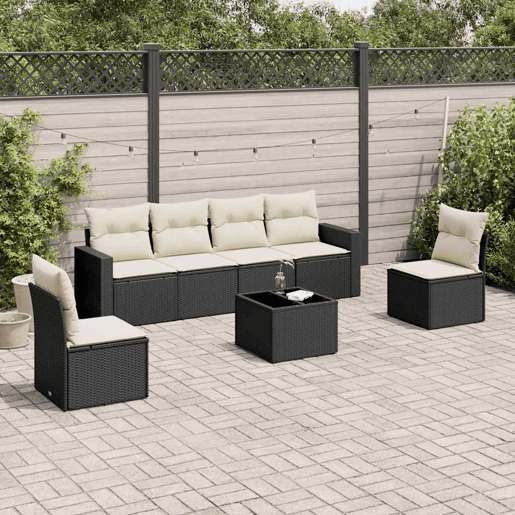 vidaXL 7 pcs conjunto de sofás p jardim c almofadões vime PE preto