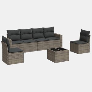 vidaXL 7 pcs conjunto sofás p jardim c almofadões vime PE cinzento