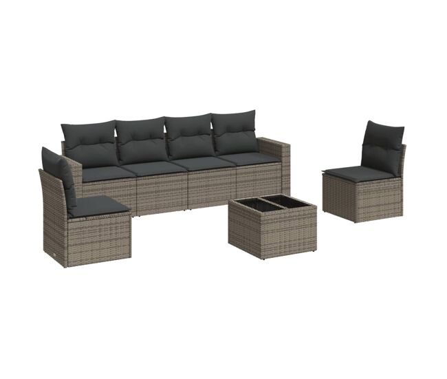Vidaxl set de sofás de jardín 7 piezas con cojines ratán pe gris