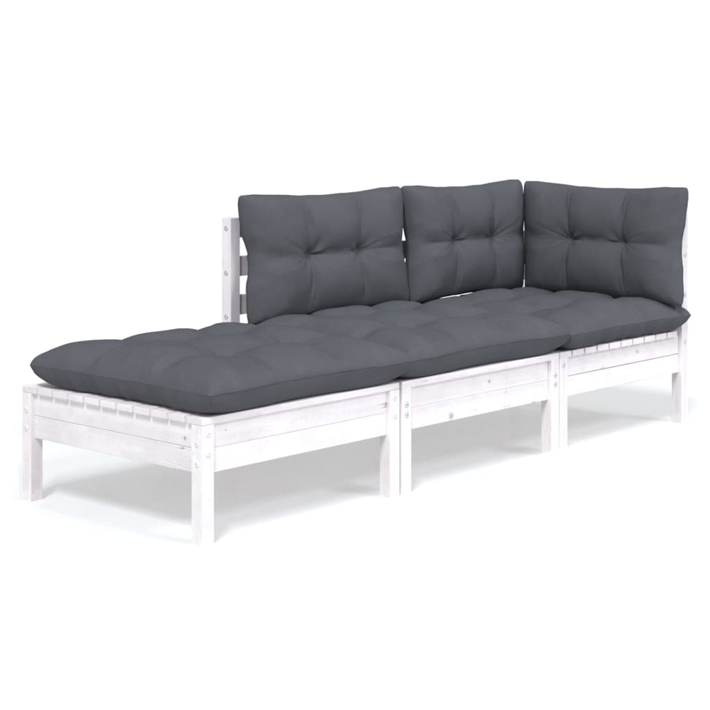 Muebles de jardín 3 piezas con cojines madera maciza de pino
