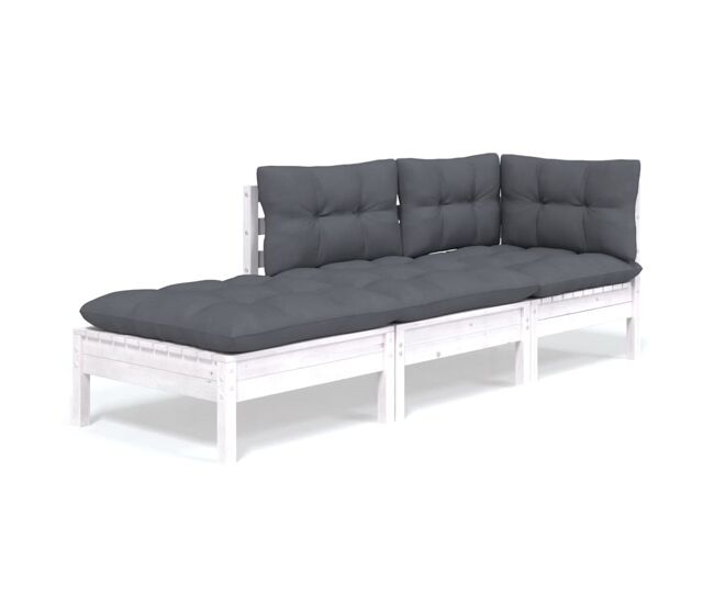 Muebles de jardín 3 piezas con cojines madera maciza de pino