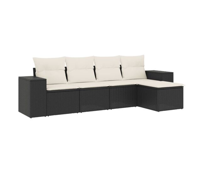 Vidaxl set de muebles de jardín 5 pzas y cojines ratán sintético negro