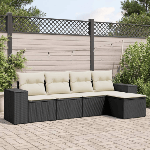 vidaXL 5 pcs conjunto sofás de jardim com almofadões vime PE preto