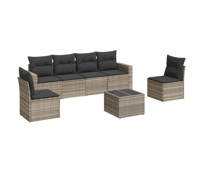 Vidaxl set de sofás de jardín 7 pzas con cojines ratán pe gris claro
