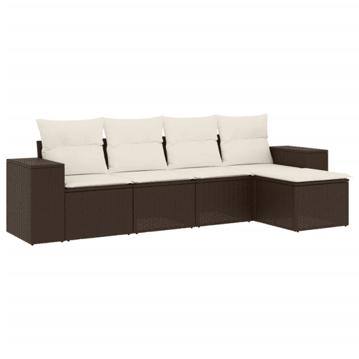 vidaXL 5 pcs conjunto sofás p jardim c almofadões vime PE castanho