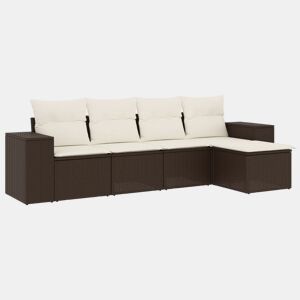 vidaXL 5 pcs conjunto sofás p jardim c almofadões vime PE castanho