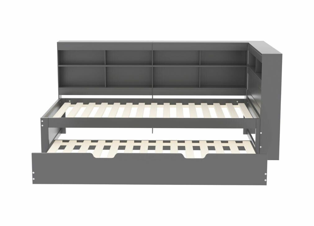 Cama nido gircaet de madera maciza gris 90*200 con puerto usb y múltiples espacios de almacenaje