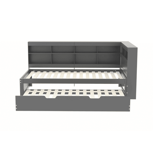 Cama de casal GIRCAET em madeira maciça cinzenta 90*200 com porta USB e vários espaços de arrumação