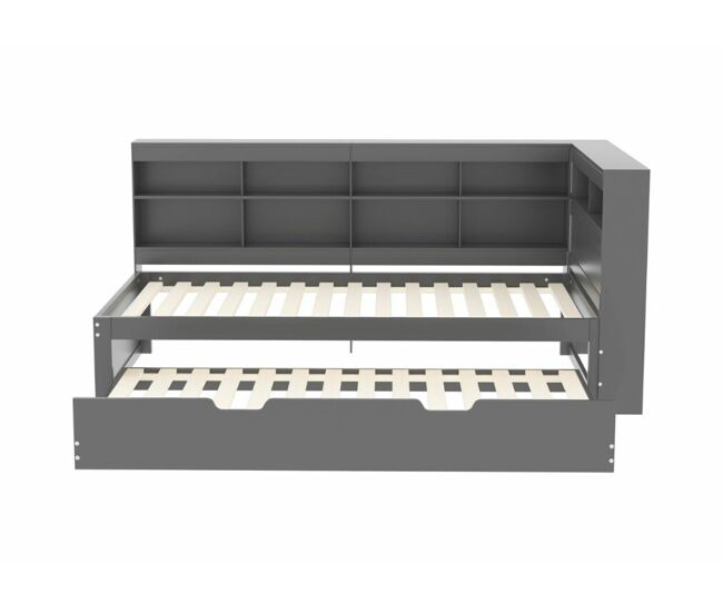 Cama nido gircaet de madera maciza gris 90*200 con puerto usb y múltiples espacios de almacenaje