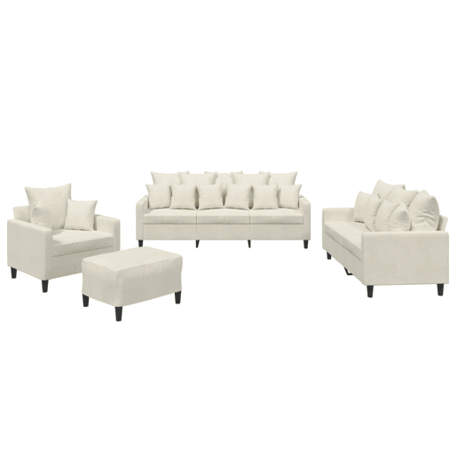 vidaXL 4 pcs conjunto de sofás com almofadões veludo cor creme vidaXL 4 pcs conjunto de sofás com almofadões veludo cor creme