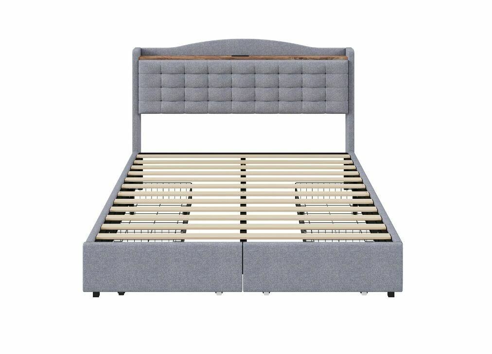 Juego de cama doble tapizado 4 cajones con 2 enchufes 200x146
