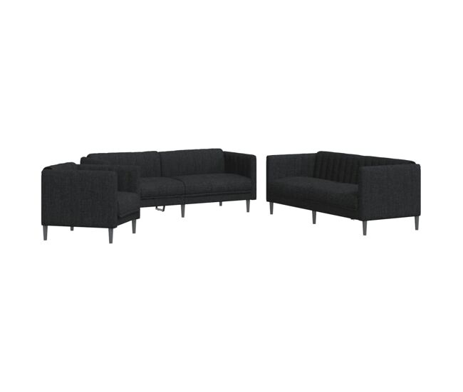 Vidaxl juego de sofás 3 piezas tela negro