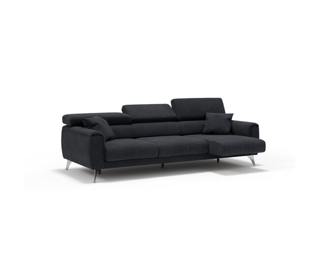 Caravaggio sofá de 3 plazas extensibles con reposacabezas ajustables en tejido impermeable 244 cm negro