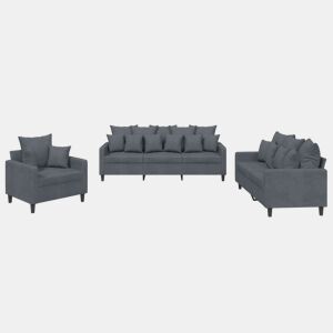 vidaXL 3 pcs conjunto de sofás com almofadões veludo cinzento-escuro
