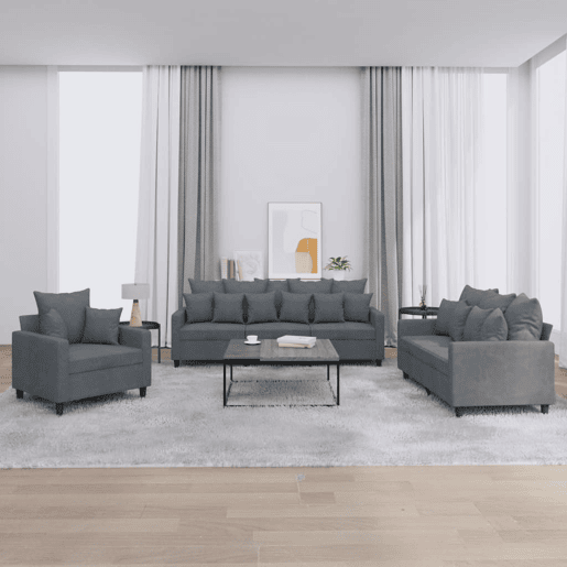 vidaXL 3 pcs conjunto de sofás com almofadões veludo cinzento-escuro vidaXL 3 pcs conjunto de sofás com almofadões veludo cinzento-escuro